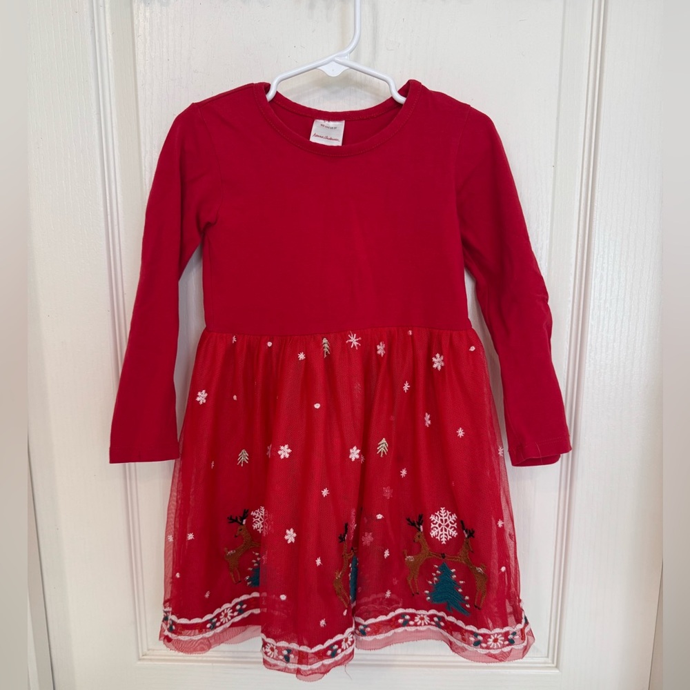 Hanna Andersson Red Dress with Reindeer and Snowflakes